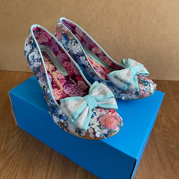 Irregular Choice “Lady Banjoe” Mid-Heel Blue Sequin Court Shoe Size UK 8/EU 42 - Picture 4 of 12